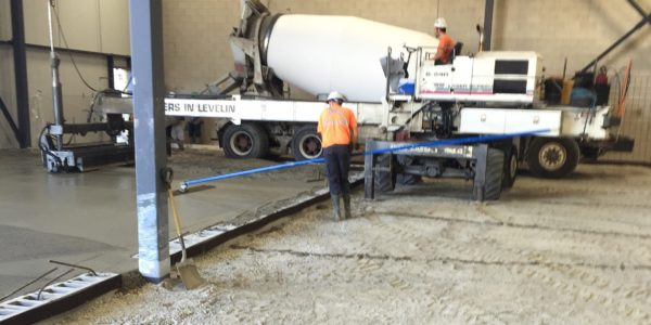 Pouring of new concrete floor for Weston Bakeries in Brampton, ON